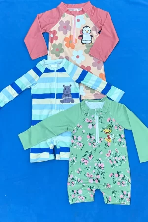 Baby One Piece Long Sleeve Shorts Swimsuit Collage