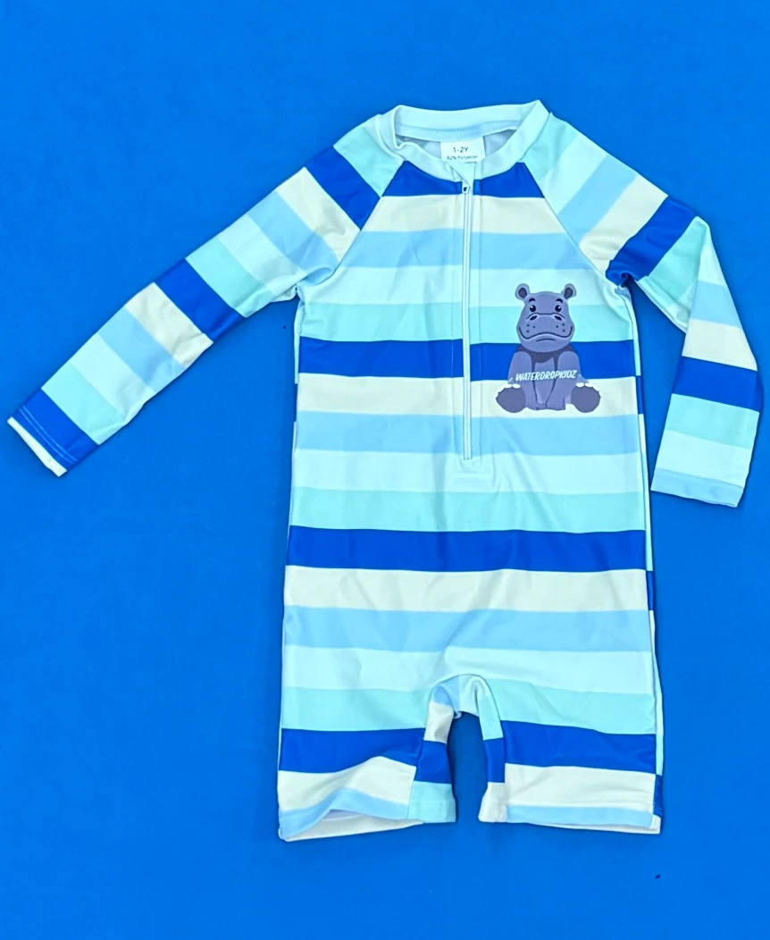 Baby One Piece Long Sleeve Shorts Swimsuit Henry Hippo